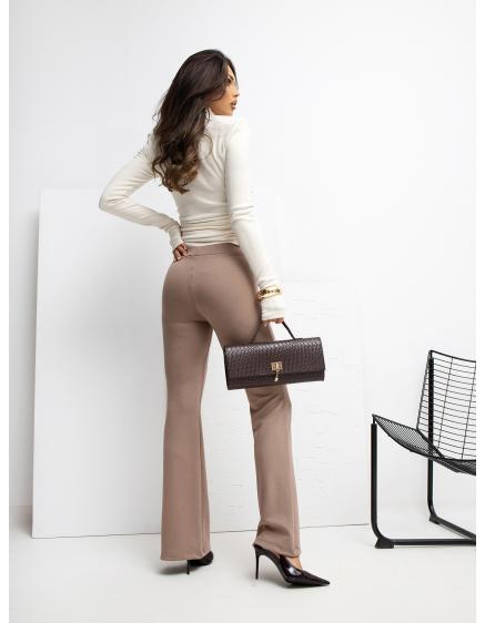 Tmavobežové nohavice do zvonu bez zapínania RUE PARIS