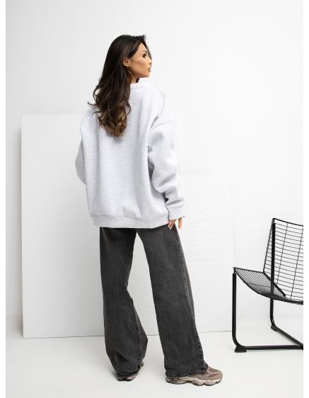 Világosszürke oversized pulóver felirattal RUE PARIS