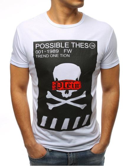 Férfi stílusos póló koponyával, fehér színben