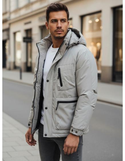 Férfi téli kabát kapucnival, szürke