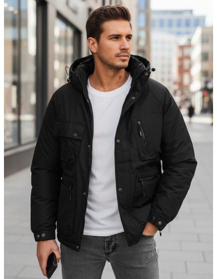 Férfi téli kabát kapucnival, fekete