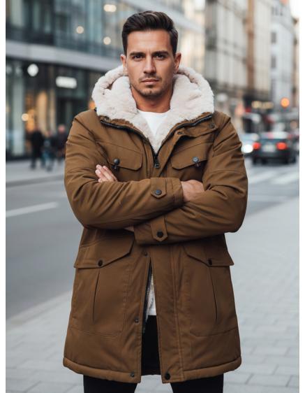 Pánska zimná bunda s kapucňou, tmavo béžová