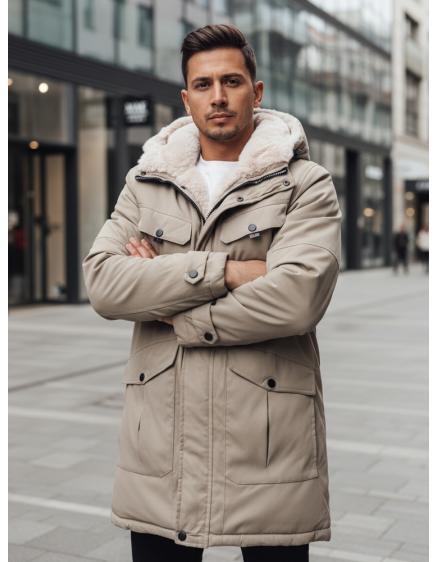 Pánska zimná bunda s kapucňou, béžová