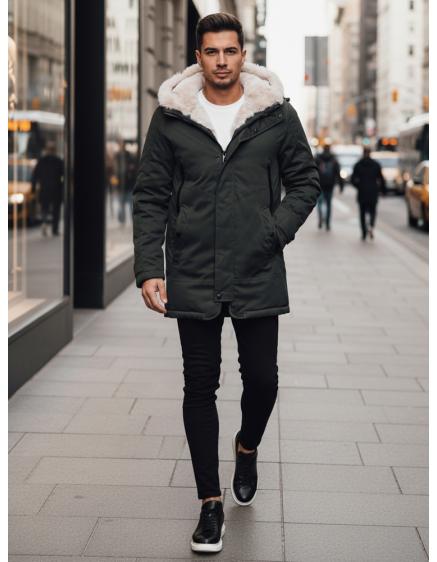 Pánska zimná bunda s kapucňou, zelená