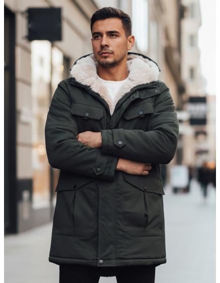 Pánska zimná bunda s kapucňou, zelená