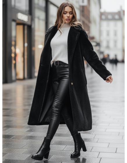 Dámský zimní kabát teddy kožešinový dlouhý černý