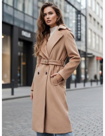 Dámský zimní kabát, klasický trenčkot, kamelová barva