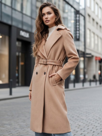 Dámska zimná bunda, klasický trenčkot, farba camel