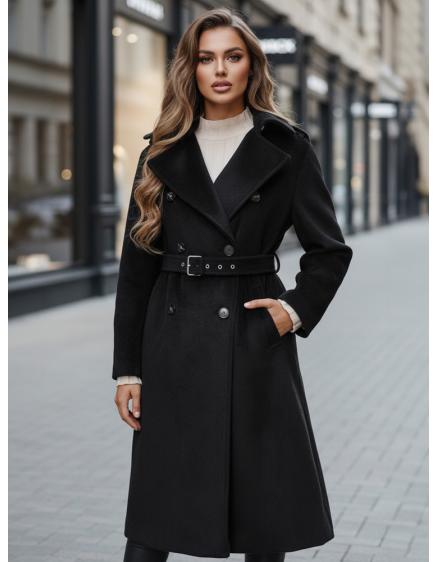 Dámský zimní kabát, klasický trenčkot, černá barva