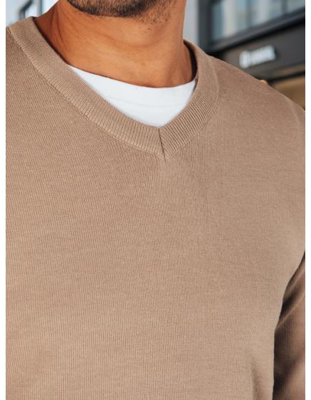 Férfi pulóver V-nyakkivágással, kamel színű