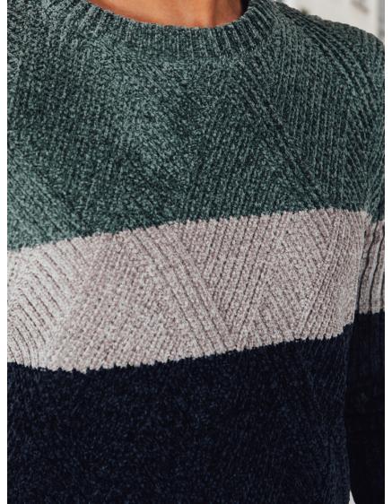 Férfi pulóver kerek nyakkivágással, zöld és sötétkék