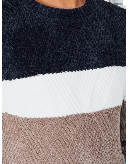 Férfi pulóver kerek kivágással, sötétkék és bézs