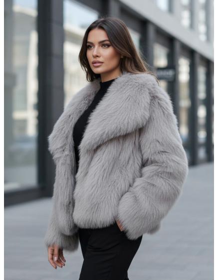 Dámske krátke kožušinové sako ZARAFIA, sivé