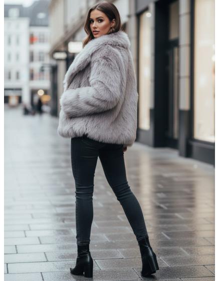 Dámske krátke kožušinové sako ZARAFIA, sivé