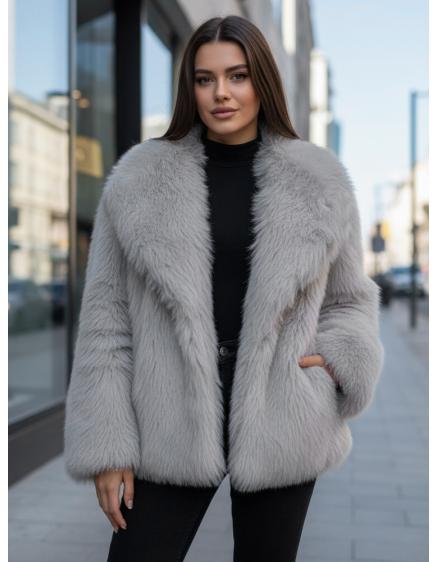 Dámske krátke kožušinové sako ZARAFIA, sivé