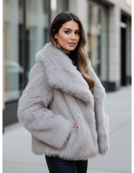 Dámske krátke kožušinové sako ZARAFIA, sivé