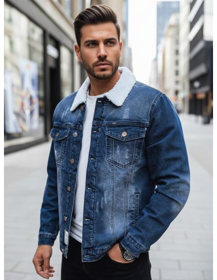 Pánska džínsová bunda s kožušinovou podšívkou, modrá