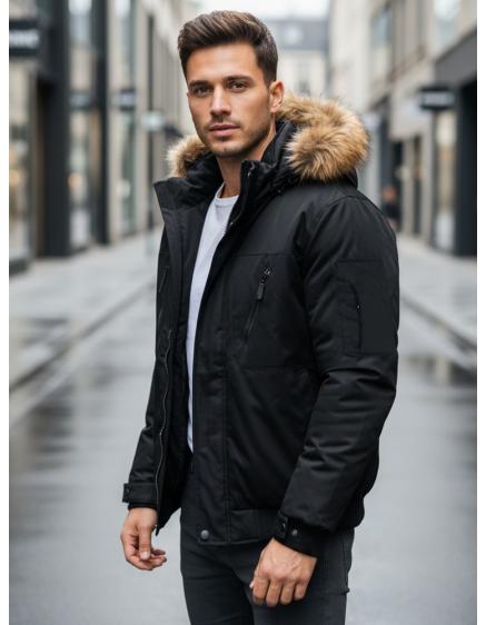 Pánska zimná bunda s kapucňou, čierna