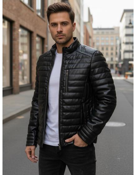 Pánska čierna zimná bunda z umelej kože