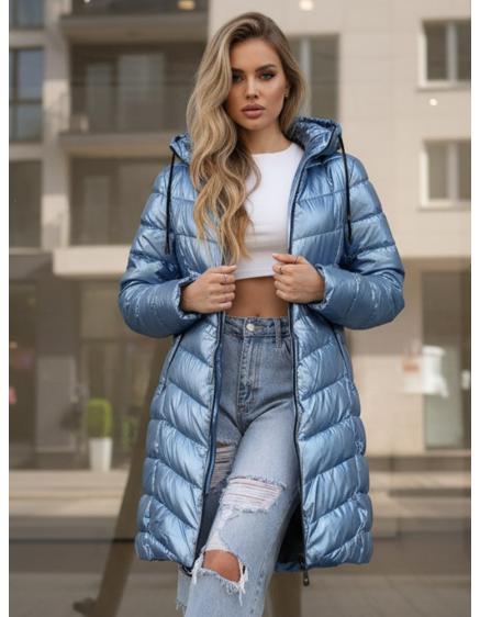 Dámska dlhá prešívaná zimná bunda, tmavomodrá