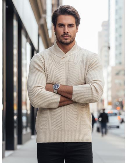 Férfi bézs pulóver