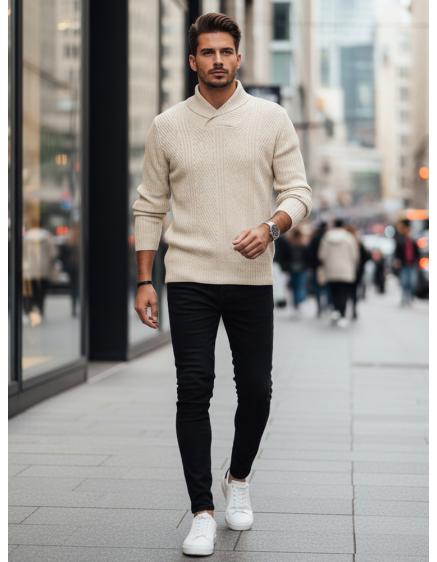 Férfi bézs pulóver