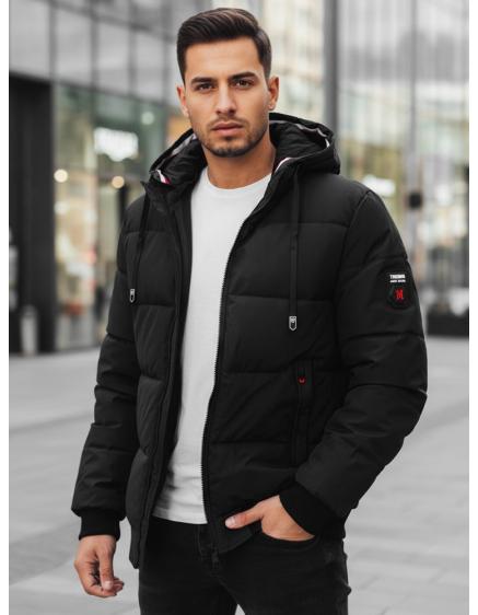 Pánska zimná bunda s kapucňou, čierna