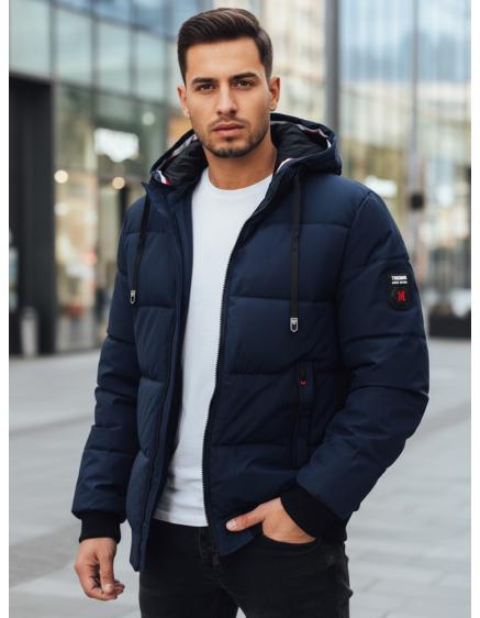 Pánska zimná bunda s kapucňou, tmavomodrá