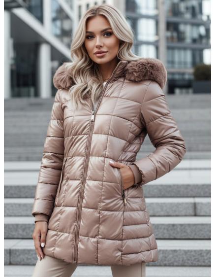 Női steppelt téli kabát WINTERZIP kapucnival, bézs
