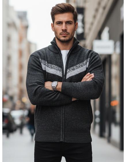 Férfi sötét szürke pulóver cipzárral