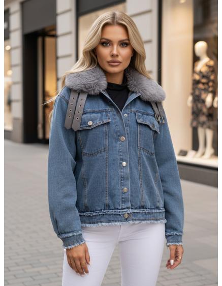 Női farmerdzseki FURDENIM szőrme szegéllyel, világoskék