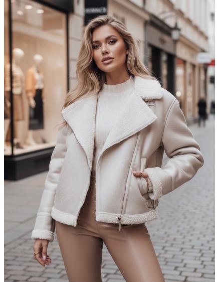 Dámska semišová bunda SOFTSTILL s kožušinovým lemovaním, biela