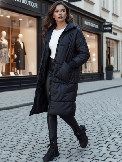 Női oversized steppelt kabát NADIA, fekete – fotografie produktu 4