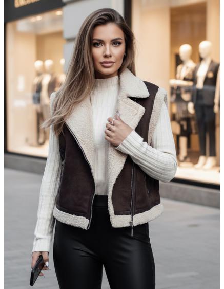 Női szarvasbőr mellény prémes WOOLZIP barna