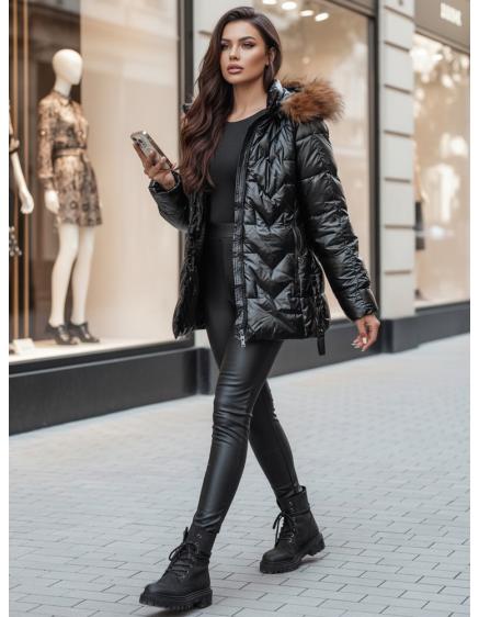 Dámska zimná bunda s kožušinou LANE čierna