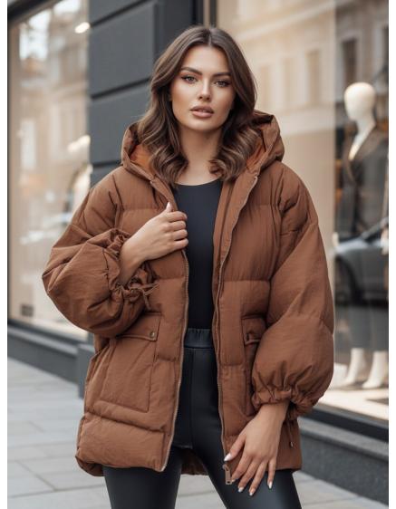 Dámska prešívaná bunda s kapucňou PARIMA camel