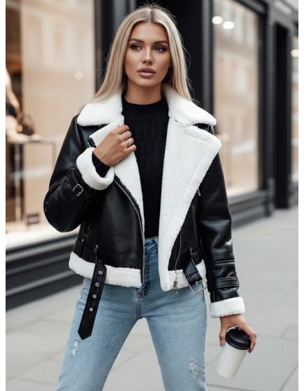 Dámská zimní kožená bunda BELLCIAO černá a béžová