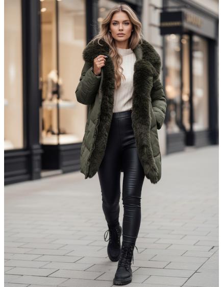 Dámská zimní bunda MORISIO dlouhá prošívaná s kapucí zelená