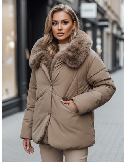 Dámská zimní bunda LUNAVI prošívaná s kožešinou světle béžová