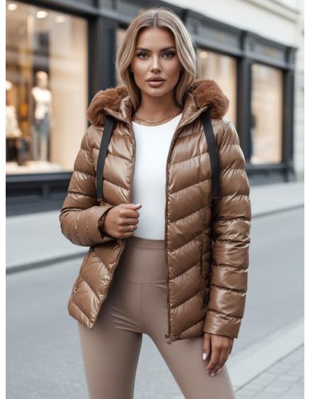 Dámska zimná prešívaná bunda s kapucňou MIRIAL hnedá