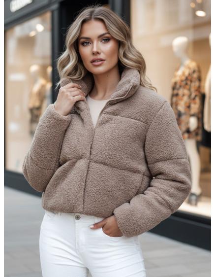 Dámska zimná krátka bunda z alpaky CELESTIAL, kamelová