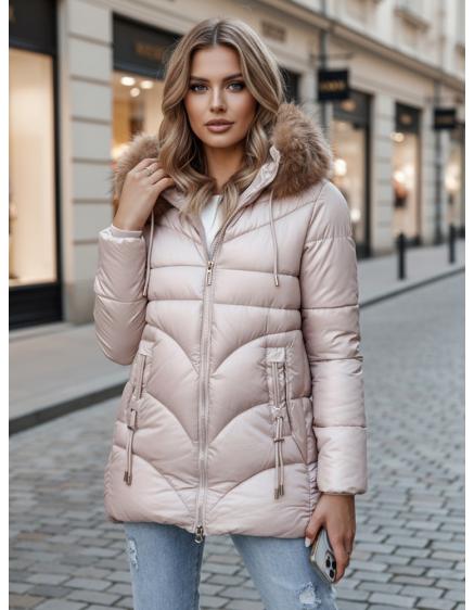 Női téli kabát kapucnival WINTERCHIC, rózsaszín