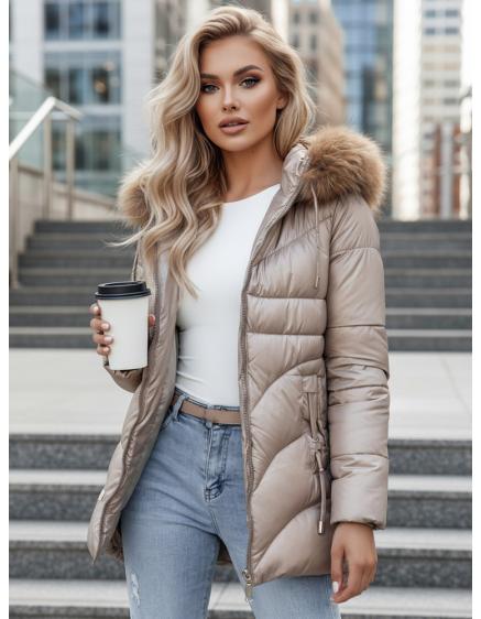 Dámska zimná bunda s kapucňou WINTERCHIC, kamelová