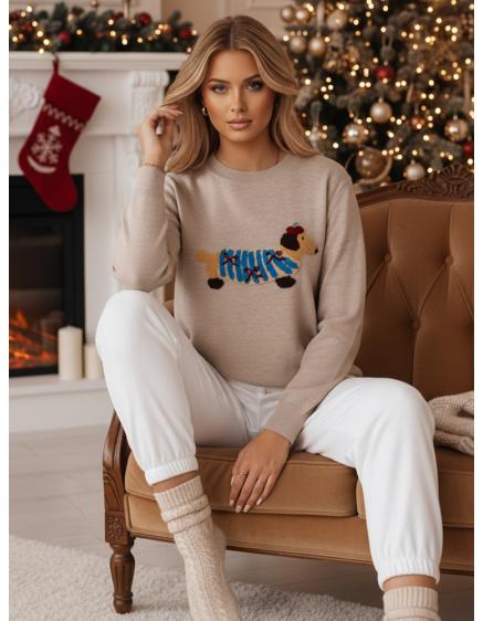 Dámský svetr s aplikací psa CHICPAWS béžový