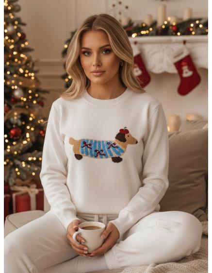 Dámský svetr s aplikací psa CHICPAWS krémový