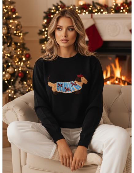 Dámský svetr s aplikací psa CHICPAWS černý