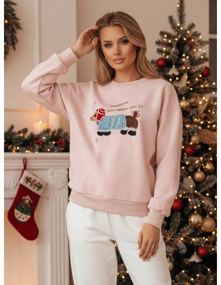 Dámská mikina oversize s výšivkou DOGSWEETY růžová