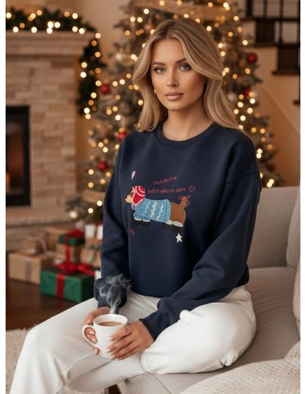 Dámská mikina oversize s výšivkou DOGSWEETY tmavě modrá