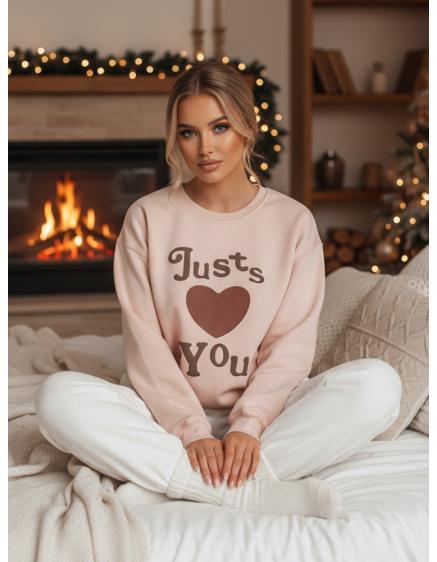 Dámská mikina oversize s potiskem JUST LOVE YOU růžová