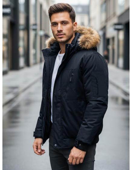 Pánská zimní bunda s kapucí tmavě modrá